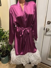 Vtg Satin SOFT SHINY PINK NIGHTIE ROBE Peignoir Robe W BIG LACE RUFFLE tutu