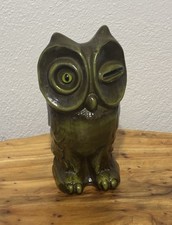 Vintage 1960's Haeger Winking Owl Coin Bank 8036 Avocado Green Owl USA Pottery