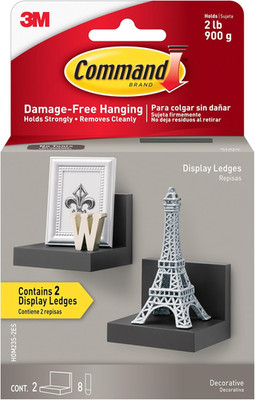Display Ledges, Holds up to 2 Lb, Slate, 2 Ledges with 8 Medium Strips, Damage-F