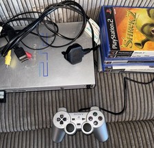 PlayStation 2 PS2 Slim Silver (SCPH-70003) With Leads, Games Card & Controller 