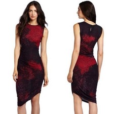 Halston Heritage Asymmetrical Bodycon Dress Abstract Print Sleeveless Womens 6