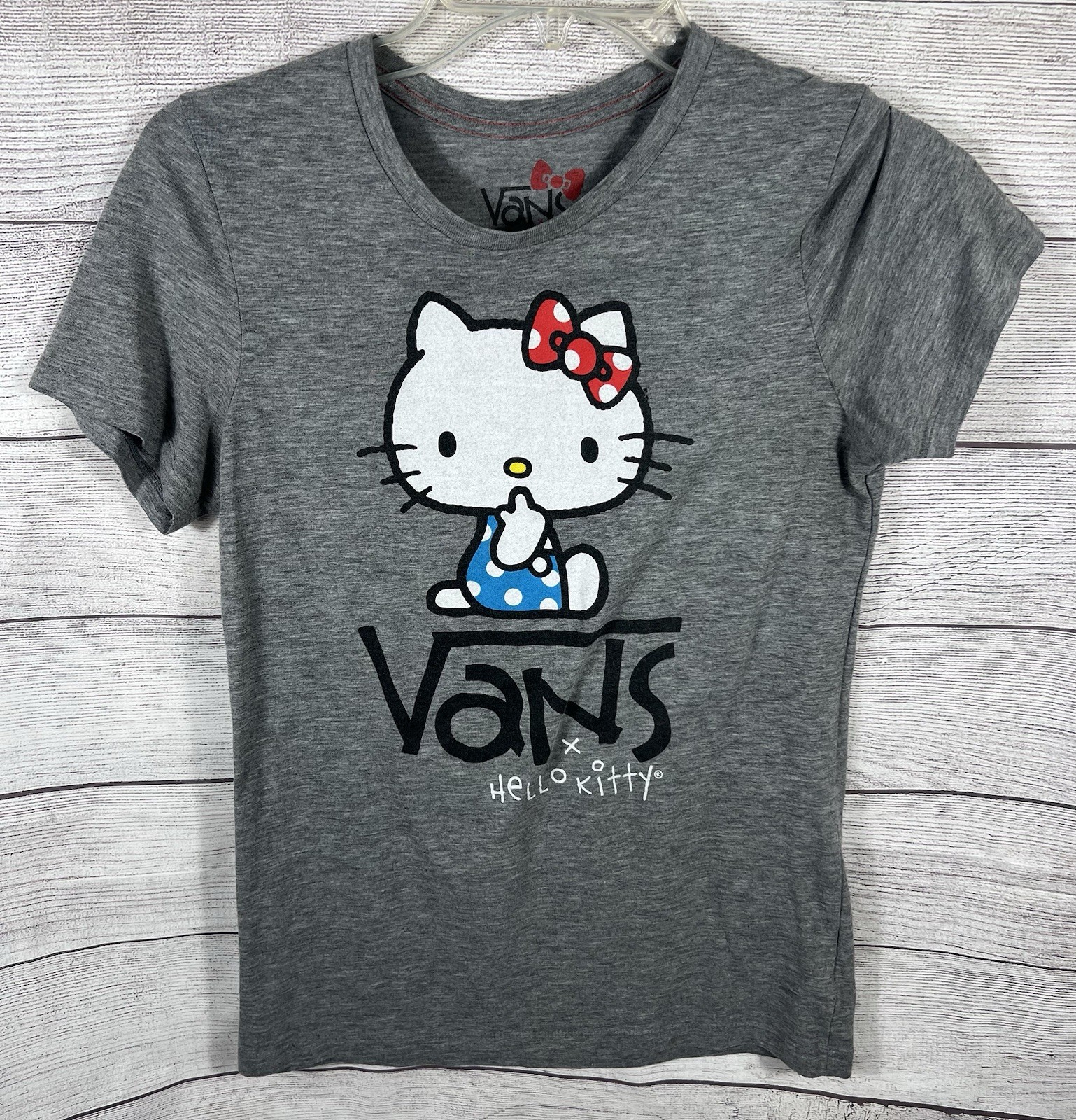 Vans Hello Kitty Graphic Tee Womens Large Gray Logo Shirt
