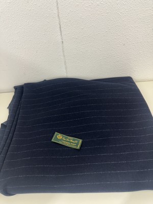 Loro Piana White / grey Windowpane Cashmere Flannel Fabric 2 Yards Navy