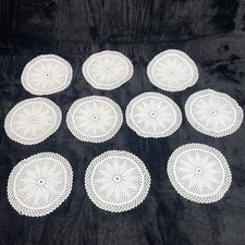 Vintage Lace Doily Coasters Cocktail Set of 10 White Crochet 4.25  Round
