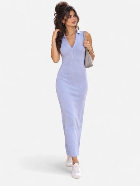 WITCHERY BLUE RIBBED POLO KNIT DRESS • SIZE S (8-10)