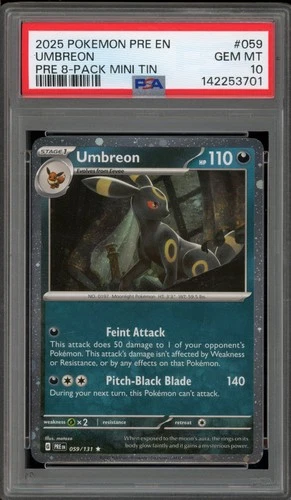 Pokemon Umbreon Prismatic Evolutions 8 Pk. Mini Tin Holo Rare #059 PSA 10