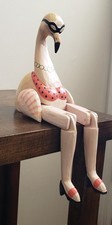 Fun Hand Painted Pink Flamingo 14" Shelf Sitter Wooden Jointed Folk Art