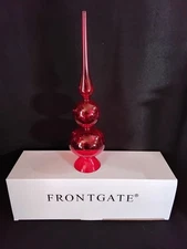 BEAUTIFUL RED GLASS FINIAL CHRISTMAS TREE TOPPER FROM FRONTGATE 15"h X 3" BASE