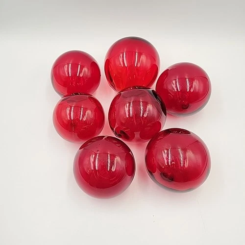Vintage Blenko Glass #51 Set of 7 Bubble - Floats - Orbs in the color Ruby Red
