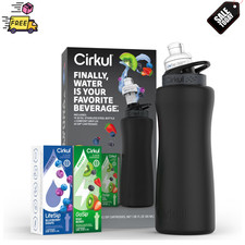 Cirkul 32oz Starter Kit Stainless Steel Matte Black Lid 2 Flavor Cartridges