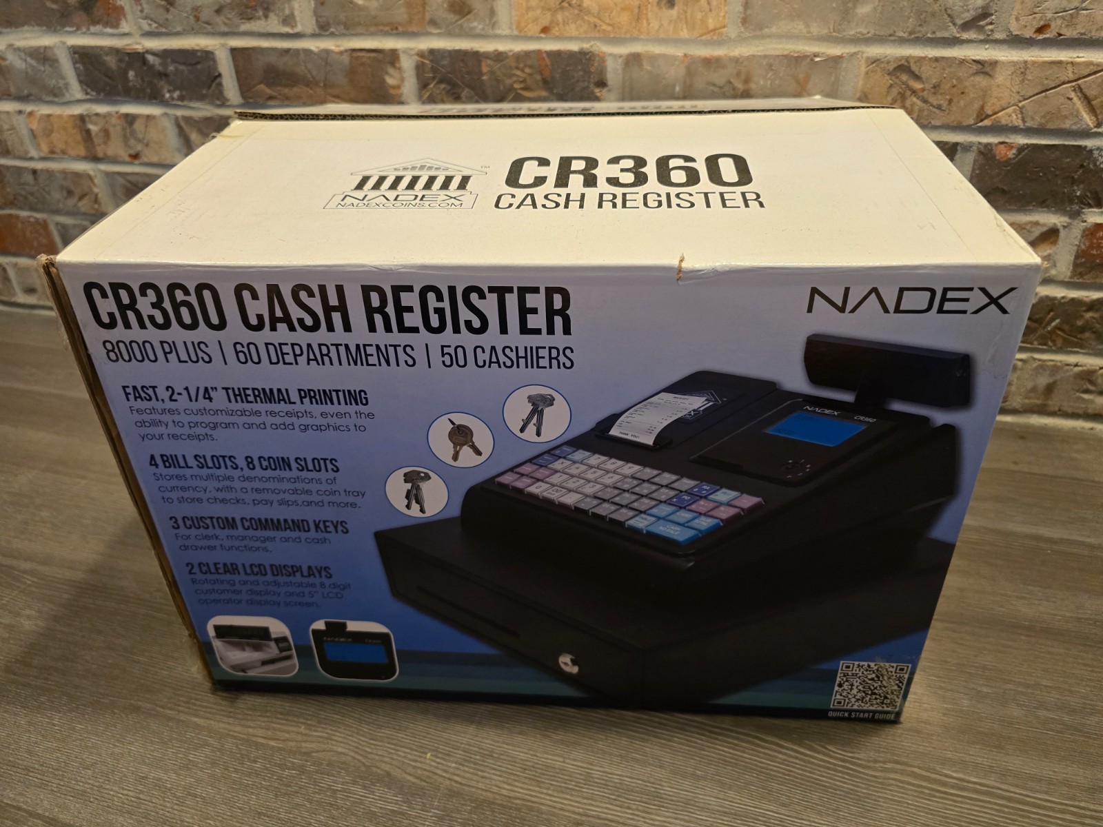 Nadex CR360 Thermal-Print Electronic Cash Register, 12 Compartments, Black