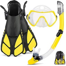 ZEEPORTE DIVE SNORKELING GEAR - MASK FINS SNORKEL SET - S/M - BLACK/YELLOW