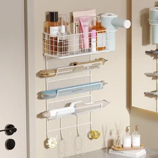 Wall-Mounted Hair Dryer Holder with 4-Shelf Organizer for Styling Tools