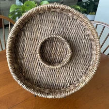 Large Rattan Wicker Chip and Dip Basket-Round Woven Server Tray BOHO