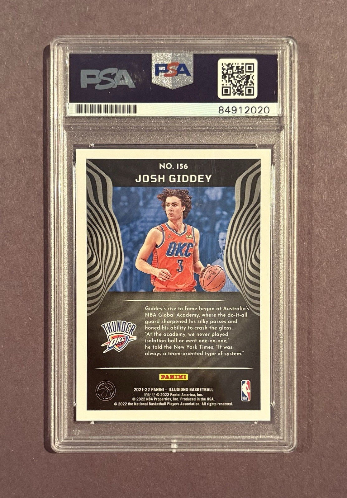 2021-22 Panini Illusions Basketball Josh Giddey On Card Rookie Autograph PSA AU  view 2