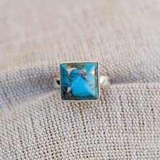 Blue Copper Turquoise Ring Handmade 925 Sterling Silver Boho Ring All Size SR742