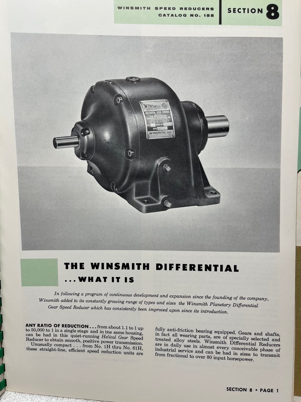 1955 WINSMITH SPEED REDUCERS CATALOG 155 Worm Gear Reduction Series Helical