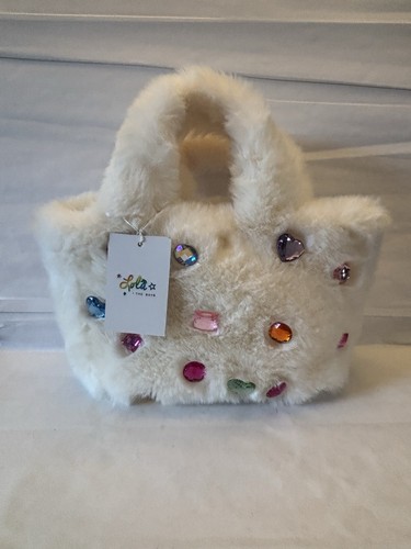 LOLA And THE BOYS Tasche weiß Plüsch Edelstein neu mit Etikett Handtasche