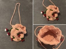 Pink Crochet Strawberry Crossbody Bag Drawstring Cottagecore