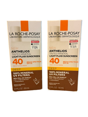 2 Pack La Roche-Posay Anthelios Mineral Light Fluid Sunscreen SPF 40 Deep 1.7oz