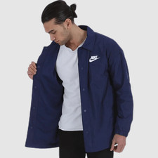 Nike Club Futura Mens Coaches Woven Classic Jacket Snap Button Navy Blue M L XL