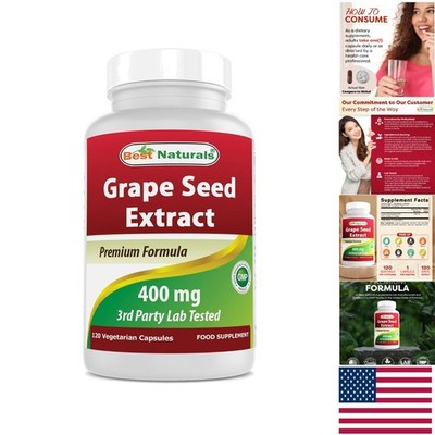 Organic Grape Seed Extract 400 mg Capsules - 120 Count, No Artificial Additives