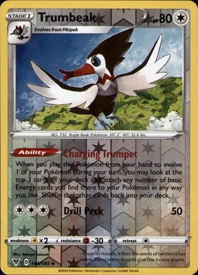 Trumbeak 144/185 Uncommon Vivid Voltage Pokemon Reverse Holo Near Mint