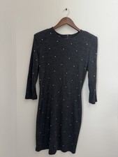 Hearts Vintage Gray Studded Sweater Dress Women’s Medium 3/4 Sleeve Knit