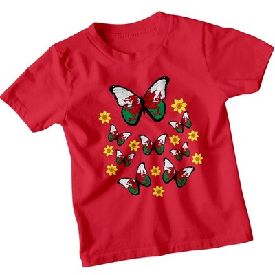Walisische Flagge Schmetterlinge Wales Kultur Reisen Kinder T-Shirt Nationalsymbole