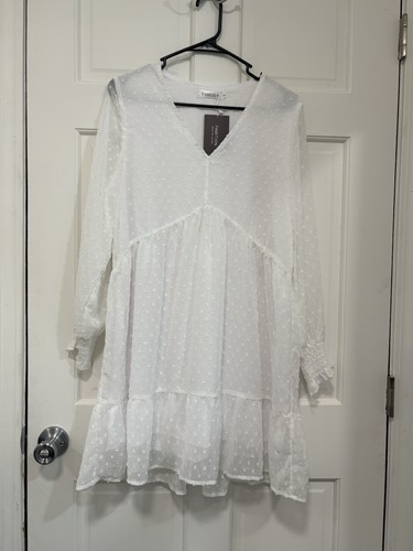 Famition Swimsuit Cover Up Size Small White Long Sheer Sleeves Midi Length NWT