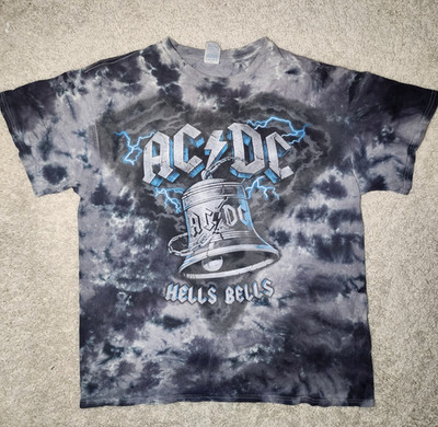 AC/DC Hells Bells Men s L Blue Tie-Dye Graphic Rock Band T-Shirt
