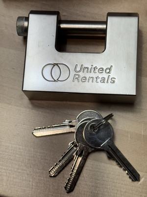 24 QTY - United Rentals Block Container Padlock Keyed Alike - 96 Keys LOT