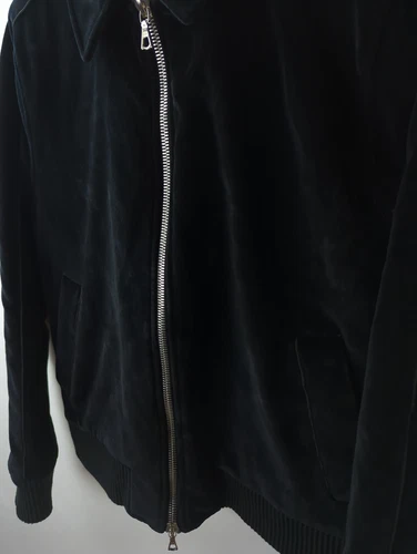 OFFICINE GENERALE Men's Sz US S Black Velour Velvet Zip Bomber Jacket image 11