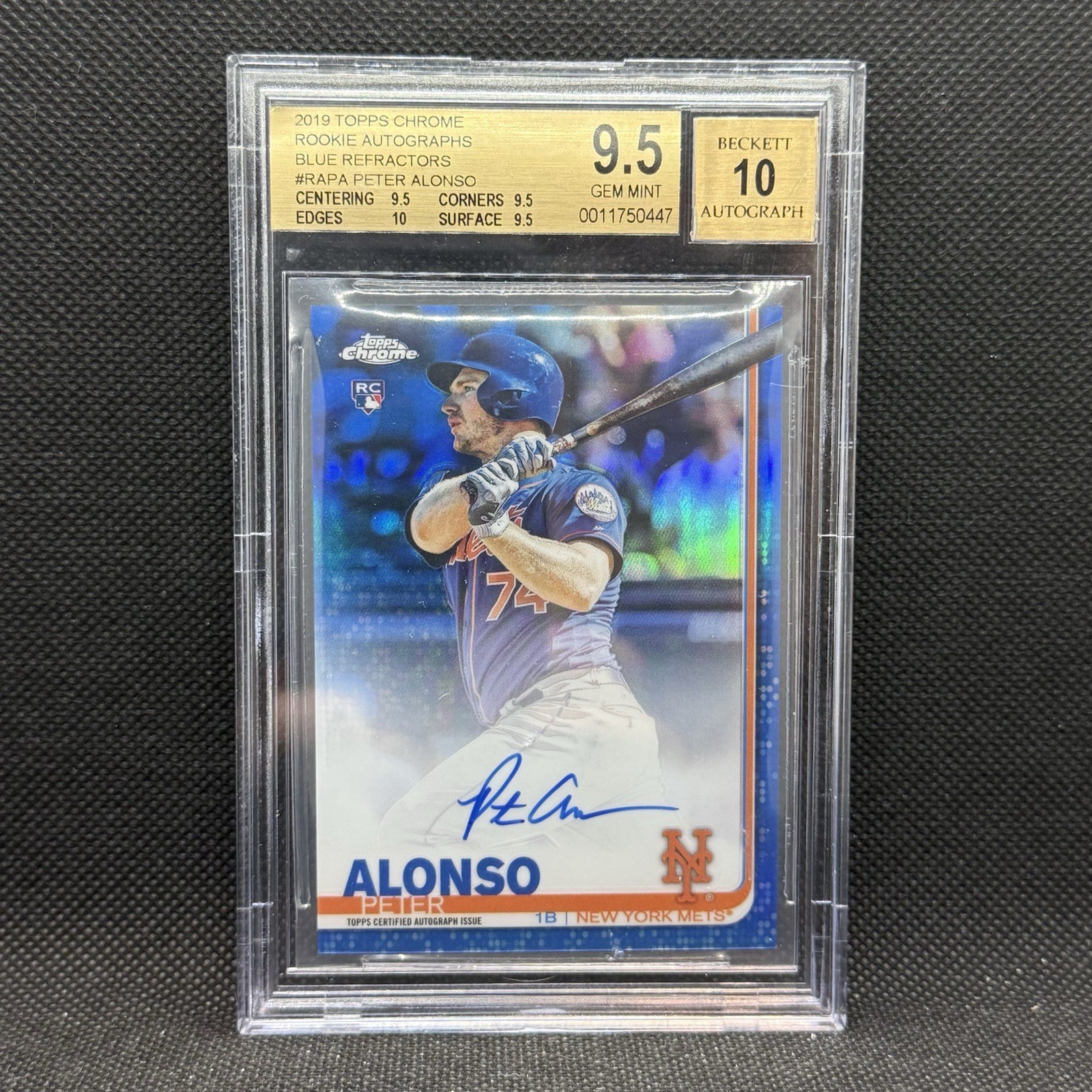 Pete Alonso 2019 Topps Chrome Blue Refractor RC Auto /150 BGS 9.5 True Gem Mets