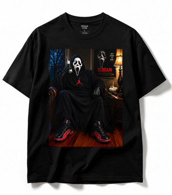 Ghostface Character Sitting Illustration T-Shirt | Horror Movie Tee