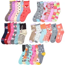 12 Pair Girls Socks Size 6-8 Crew Low Cut Quarter Kids Novelty Assorted Designs