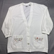 Vtg Cape Cod White Floral Embroidered Button Down Cardigan Sweater Sz S USA Made