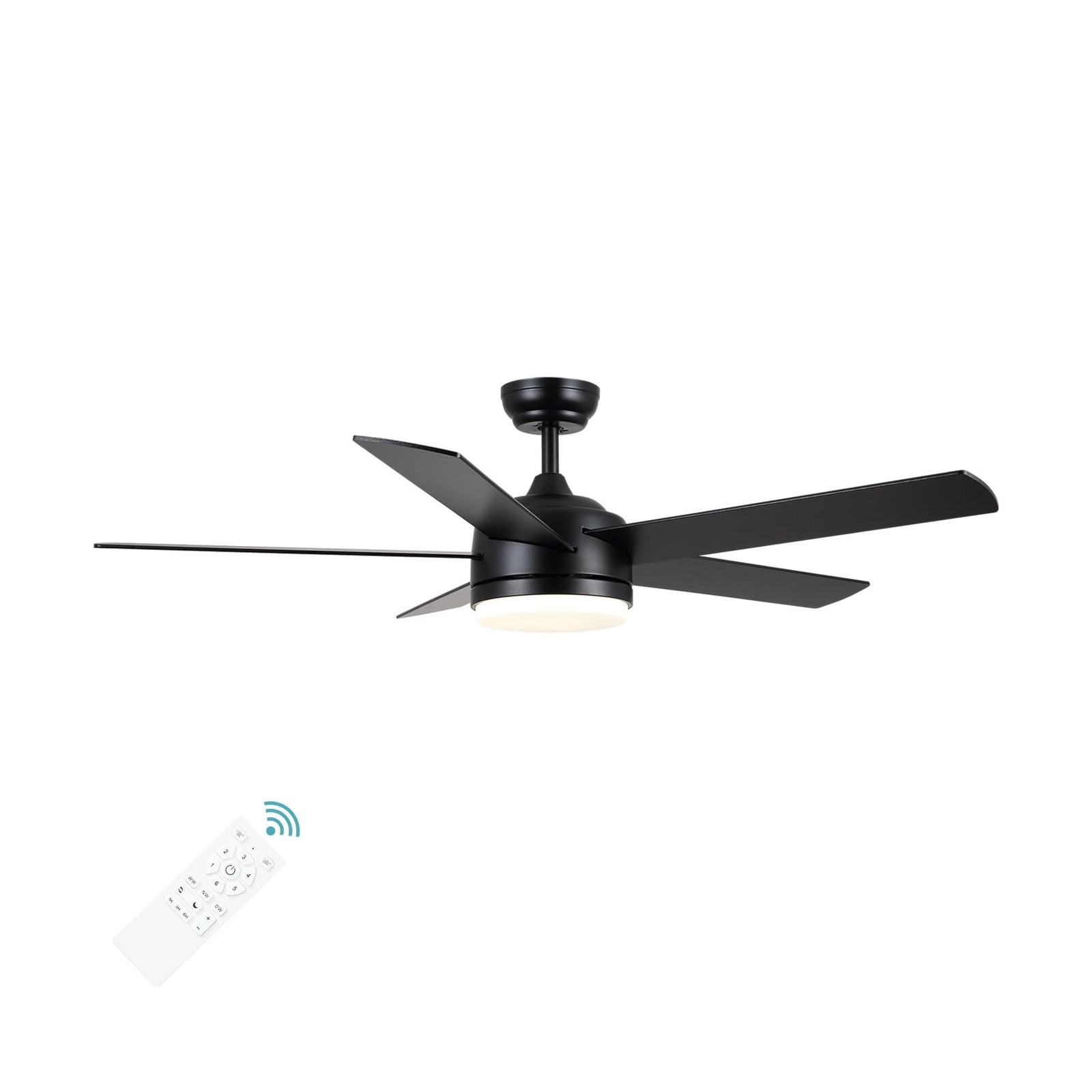 YUHAO 52 Inch Black Ceiling Fan with Light and Remote Control.Noiseless,Dimma...