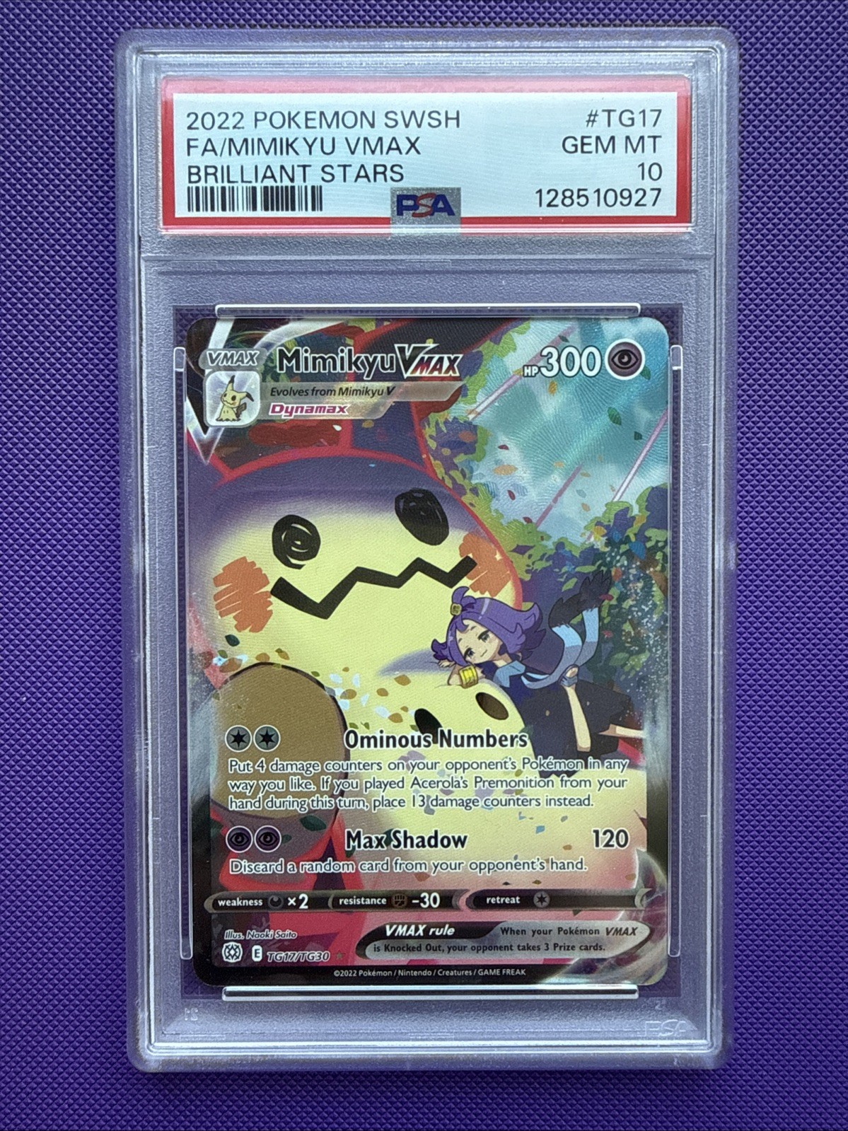 Pokemon TCG Mimikyu VMAX TG17 Brilliant Stars Trainer Gallery SWSH PSA 10 Gem