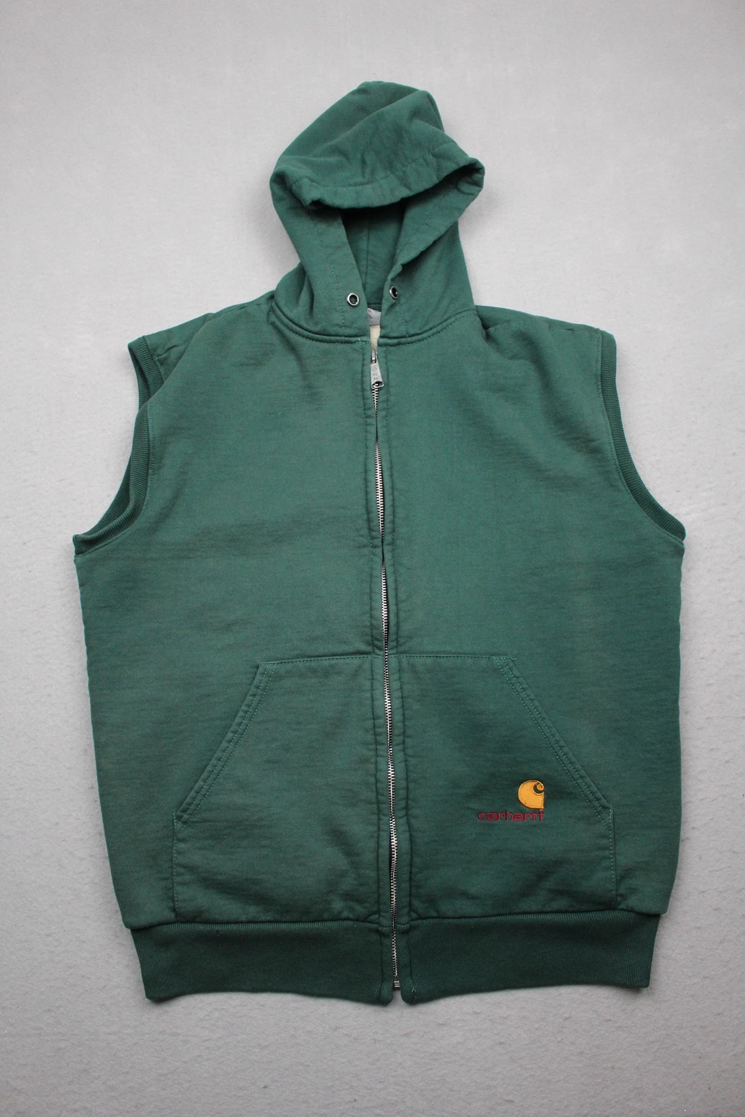 Vintage Carhartt Vest Mens Large Green Hooded Thermal Lined Rugged Outdoor USA