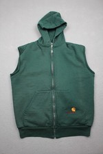 Vintage Carhartt Vest Mens Large Green Hooded Thermal Lined Rugged Outdoor USA