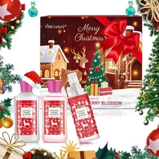 Christmas Bath and Body Gift Set - Festive Japanese Cherry Blossom Spa Kit with 
