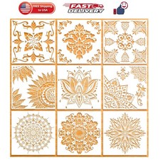 9 Pack 12x12Inch Large Reusable Stencil Mandala Stencil Painting Template  L...
