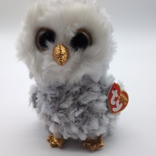 Ty Beanie Boos Owlette Gray Owl Gold Glitter Beak and Feet 6" plush New