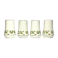 1980s Vintage Set of 4 Porcelain Christmas Holly Salt & Pepper Shakers 3 1/4”