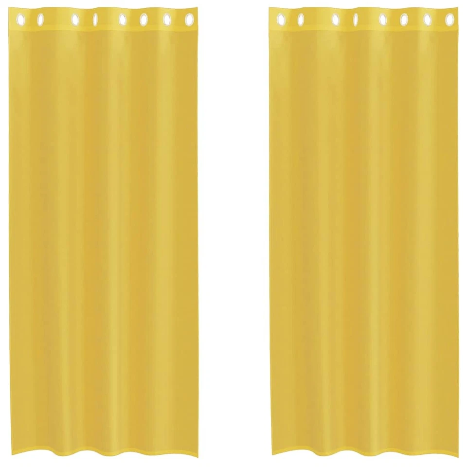 Voile Curtains Yellow 140x225cm 100% Polyester Sheer Eyelet Panels 2 pcs Set UK - Image 2 of 4