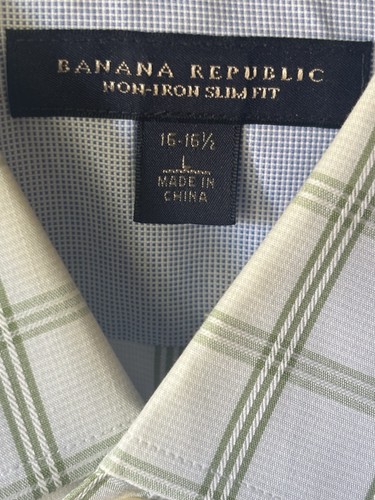 Banana Republic Non Iron Slim Fit Dress Shirt Size 16-16 1/2 Green Striped - Picture 2 of 2