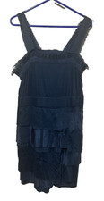 Banana Republic Dress Navy Tiered Lyocell Silk Shift Sleeveless W-Small