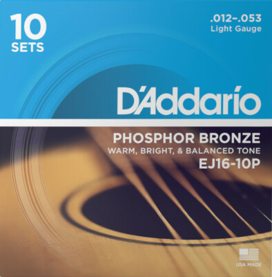 D'Addario EJ16-10P Phosphor Bronze - light  (012-052) - 10-er Pack Saiten