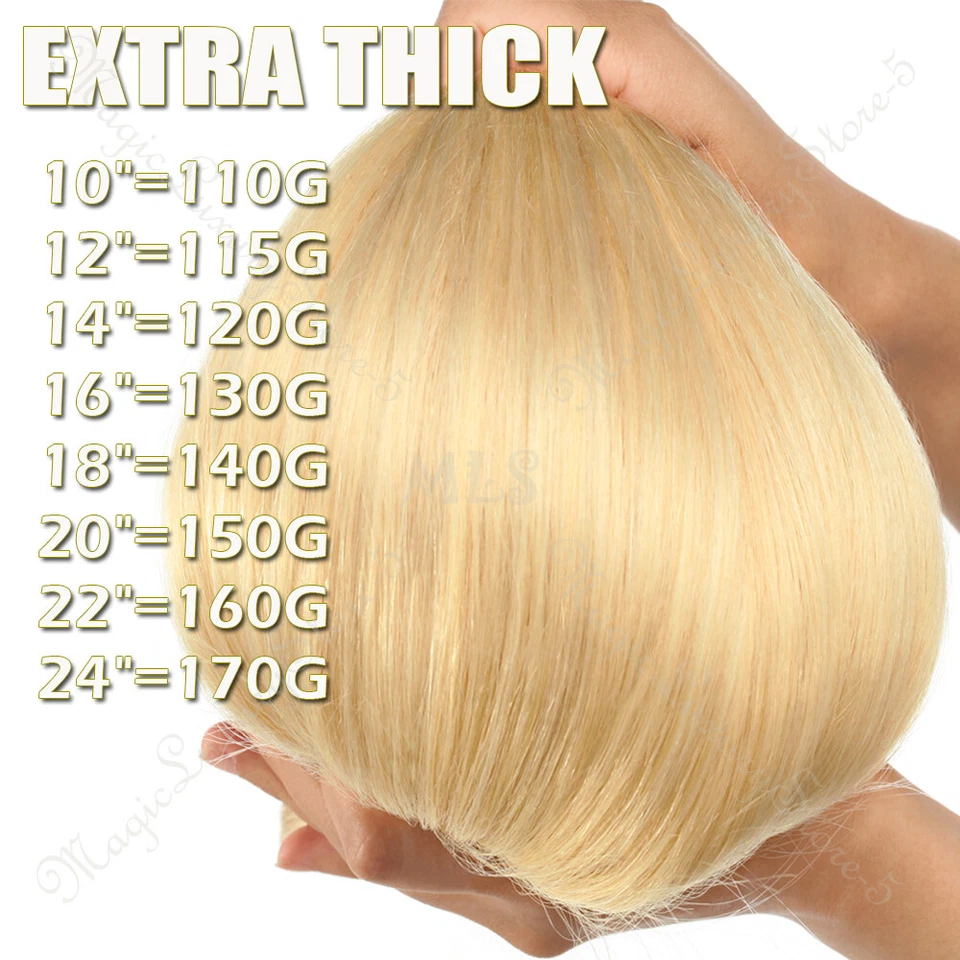 Thick Double Weft Clip In Real Remy Human Hair Extensions Full Head UK Sale M266 - Image 3 of 4